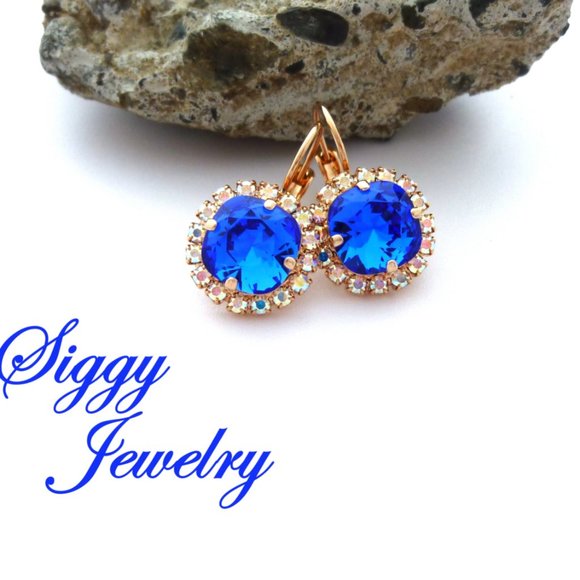 Swarovski Majestic Blue Cushion Cut Halo Earrings - Picture 5 of 6